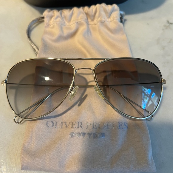 Oliver Peoples Gold Aviator Sunglasses with Brown Gradient Lenses main image 7